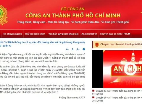 Công an TP.HCM thông tin về vụ việc đối tượng sàm sỡ bé gái trong thang máy