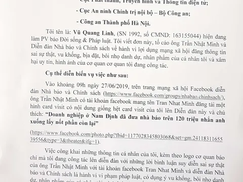 PV tố cáo Admin 'Diễn đàn nhà báo và chính sách' vu khống, bôi nhọ danh dự cá nhân