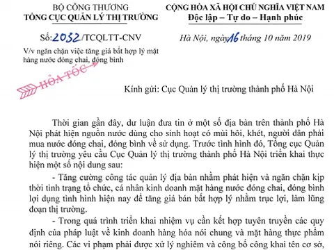 Bộ Công thương ra công văn hỏa tốc ngăn việc tăng giá nước đóng chai, bình ở Hà Nội