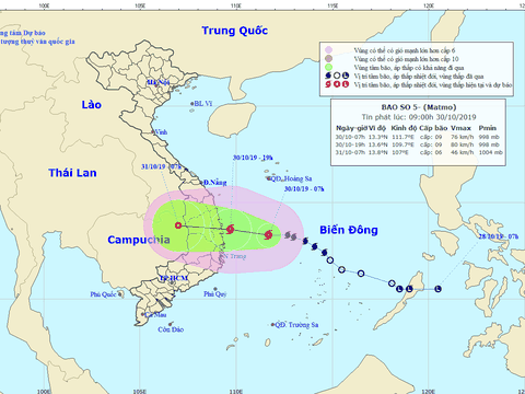 Cơn bão số 5 sẽ đổ bộ vùng biển Quảng Ngãi - Ninh Thuận trong hôm nay