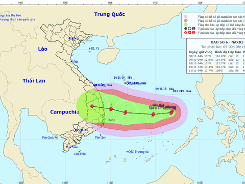 Bão số 6 hướng thẳng vào các tỉnh Quảng Ngãi - Khánh Hòa