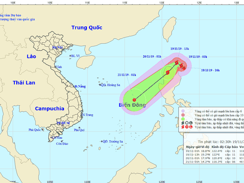 Bão Kalmaegi tiến vào Biển Đông, di chuyển theo hướng Tây Tây Bắc, mỗi giờ đi được 5-10km
