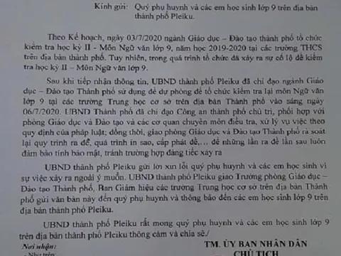 Chủ tịch UBND thành phố Pleiku xin lỗi phụ huynh, học sinh sau sự cố lộ đề thi