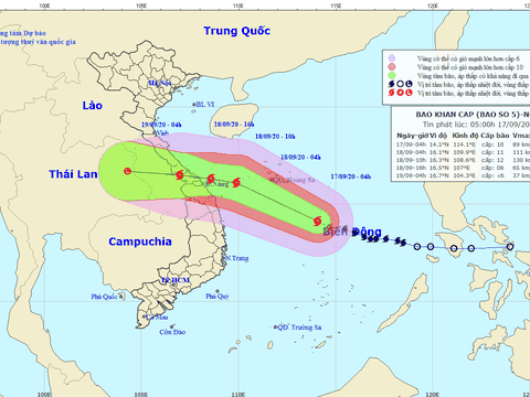 Bão số 5 giật cấp 13, các tỉnh Quảng Bình-Quảng Ngãi khoảng 160km