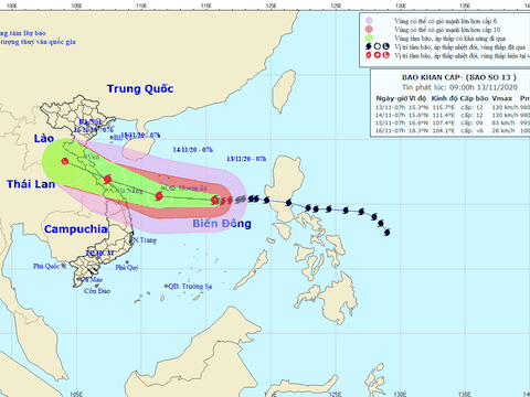 Bão số 13 cách quần đảo Hoàng Sa 410km, gió giật cấp 15