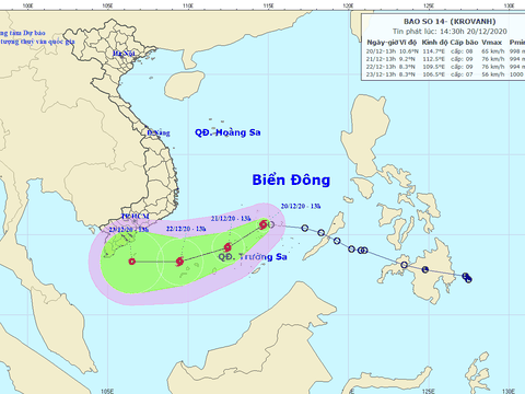 Áp thấp nhiệt đới trên Biển Đông đã mạnh lên thành bão số 14