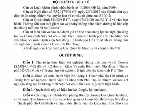 Bệnh viện Nhi đồng 1 TP. HCM được xét nghiệm virus gây bệnh Covid-19