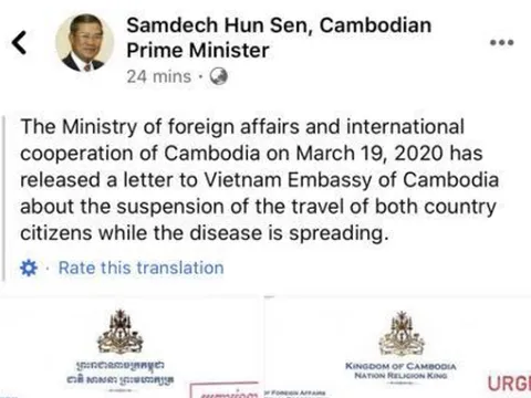 Campuchia thông báo ngưng nhập cảnh người Việt Nam phòng dịch Covid-19