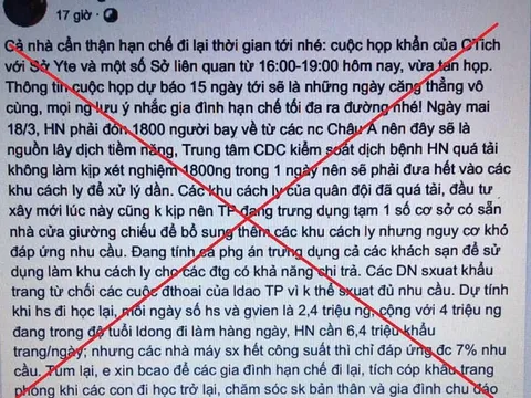 Hai đối tượng tung tin 'Hà Nội sắp vỡ trận vì Covid-19' đã bị triệu tập xử lý