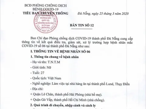 Lịch trình di chuyển của ca bệnh Covid-19 thứ 135/141 ở TP. Đà Nẵng