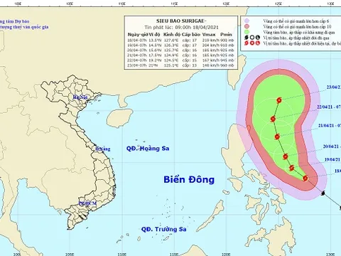 Xuất hiện siêu bão Surigae giật cấp 17, cách bờ biển miền Trung Phi-líp-pin 420km về phía Đông