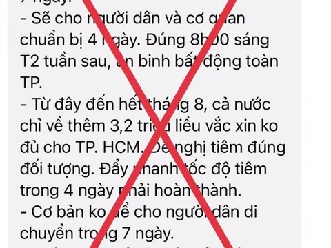 Thông tin 'không cho người dân di chuyển trong 7 ngày' là giả mạo