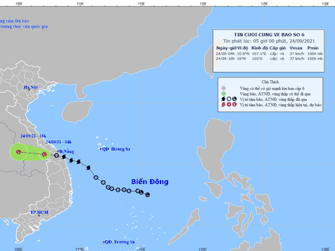 Sáng 24/9, bão số 6 đã suy yếu thành một vùng áp thấp