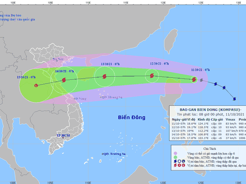 Bão KOMPASU di chuyển nhanh và mạnh thêm khi vào biển Đông