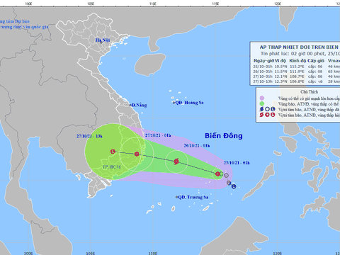 Áp thấp nhiệt đới có khả năng mạnh lên thành bão trong 24h tới