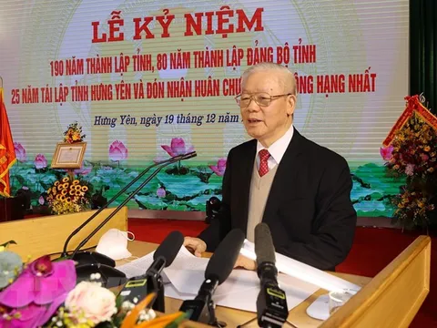 Tổng Bí thư Nguyễn Phú Trọng dự Lễ kỷ niệm 190 năm thành lập tỉnh Hưng Yên