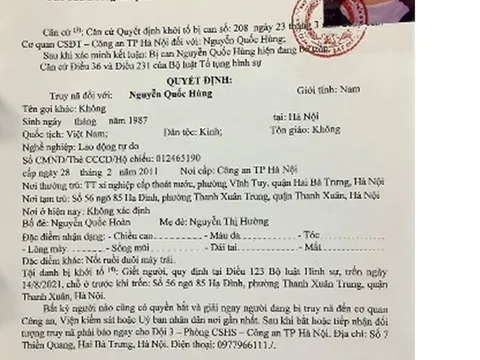 Hà Nội: Truy nã đối tượng giết người