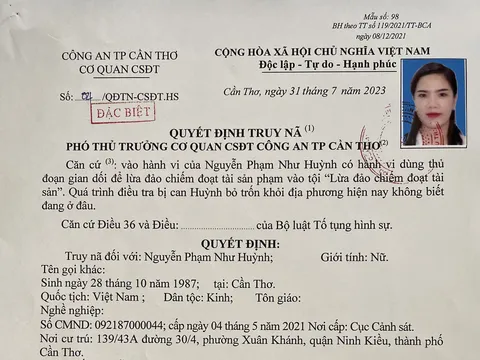 Truy nã đặc biệt 'nữ quái' ở Cần Thơ lừa đảo 16 tỷ đồng