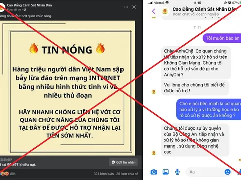 Cảnh báo facebook giả mạo Cao đẳng Cảnh sát nhân dân hỗ trợ lấy lại tiền lừa đảo