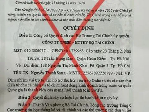 Cảnh báo giả danh Bộ Tài chính để lừa đảo