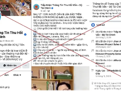 Cảnh báo trang facebook giả mạo Bộ Tài Chính hỗ trợ lấy lại tiền bị lừa