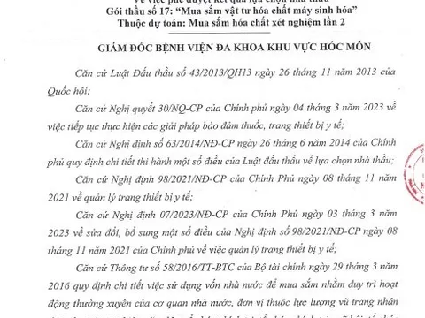 Lê Bảo 1 tháng trúng 5 gói thầu tại BVĐK Khu vực Hóc Môn